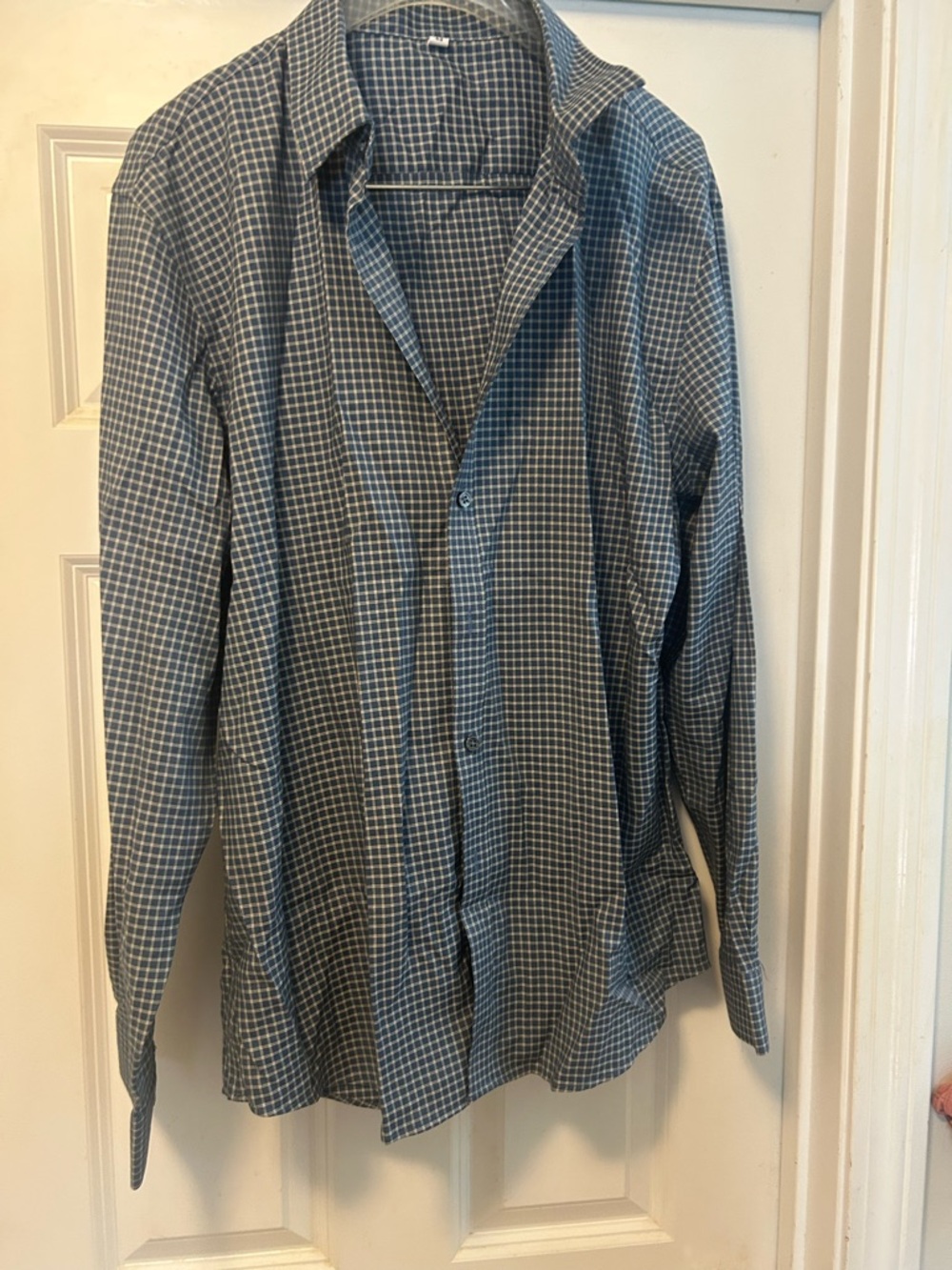 Men's  Sea Blue Check Button-Up Shirt- Long Sleeved -Size XXL